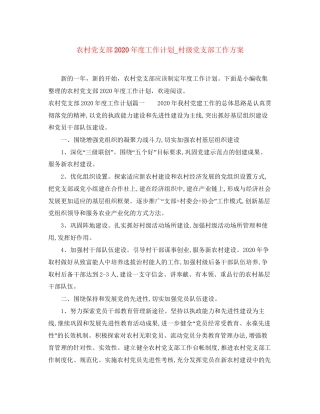 农村党支部年度工作计划_村级党支部工作方案