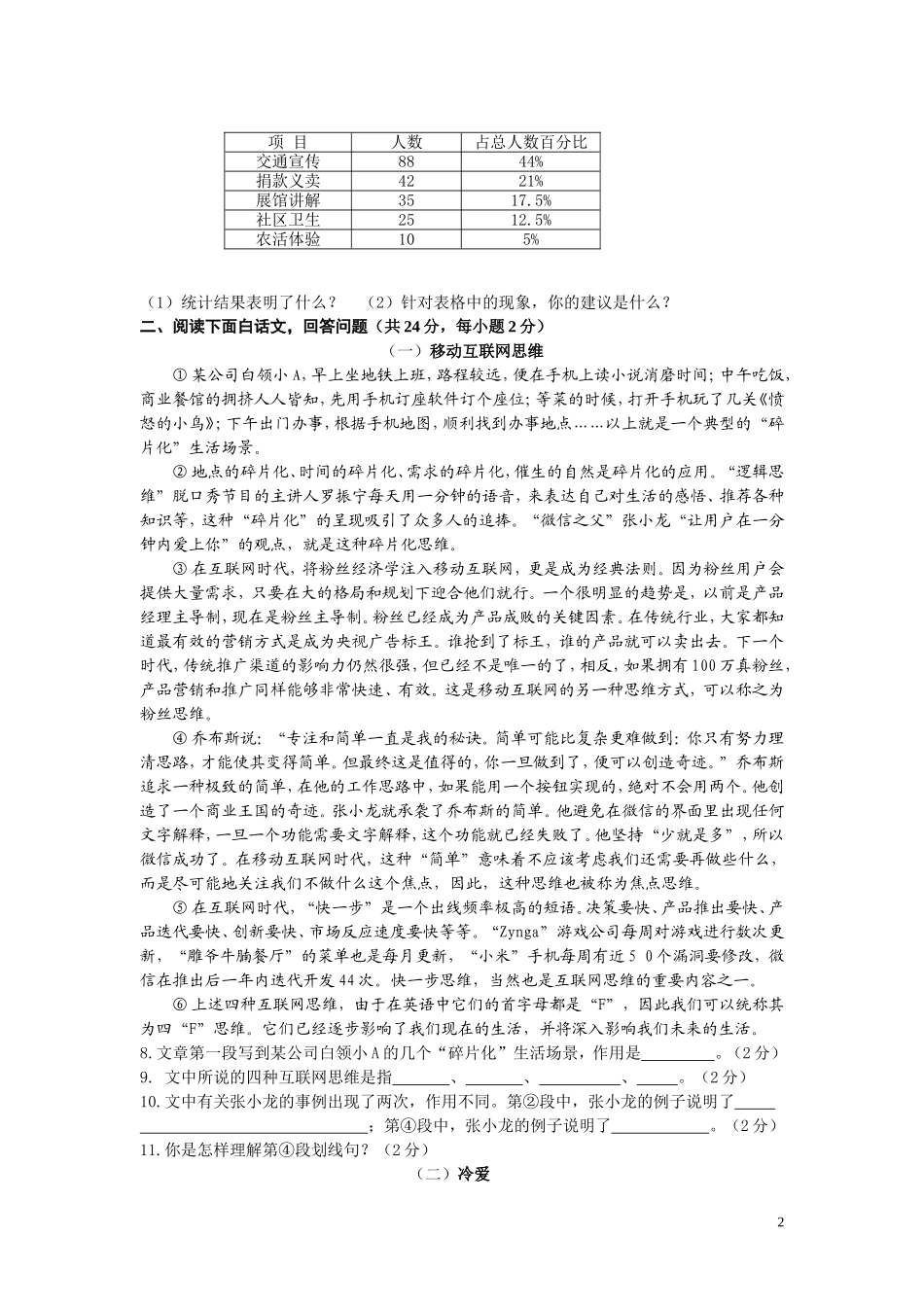 高和中学2015年初中语文毕业班模拟试卷_第2页