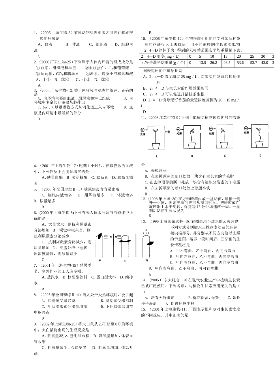 高中生物必修三期末考试题_第1页