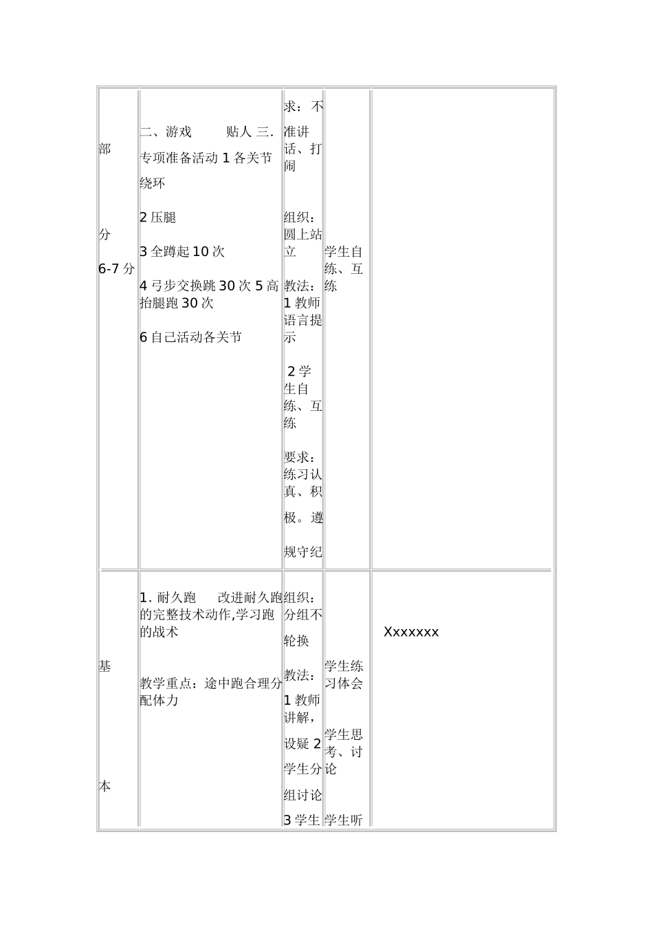 高一年级耐久跑教学设计_第2页