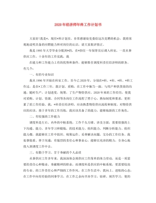 2020年经济师年终工作计划书