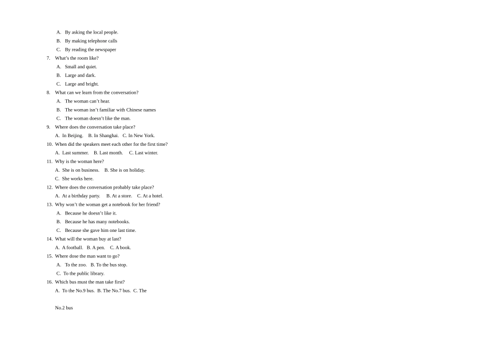 高一上学期_英语_期末考试试题1-外研社版_第2页