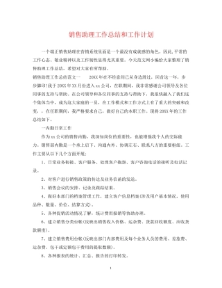 销售助理工作总结和工作计划