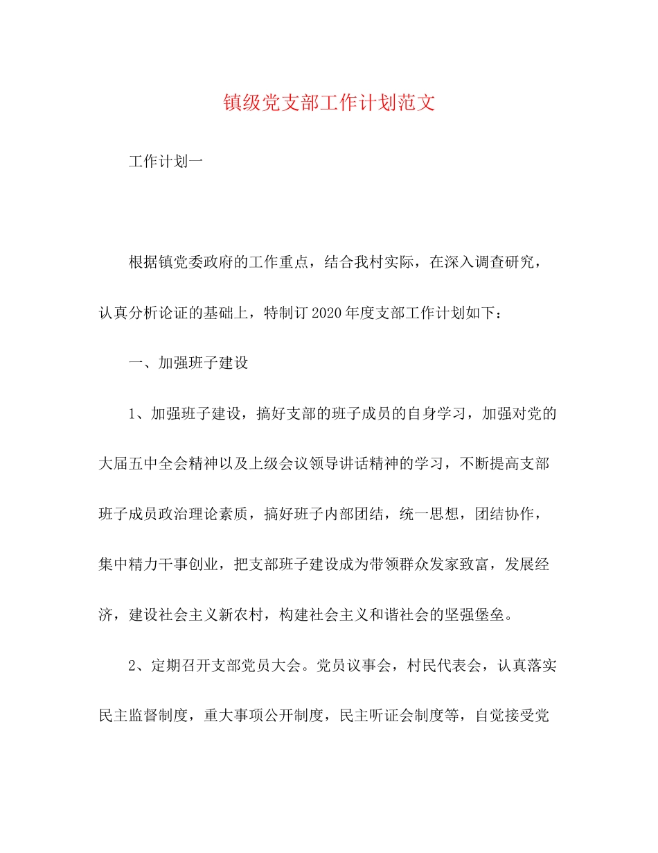 镇级党支部工作计划范文_第1页