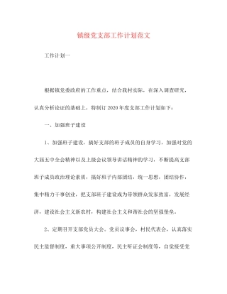 镇级党支部工作计划范文