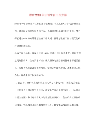 煤矿年计划生育工作安排