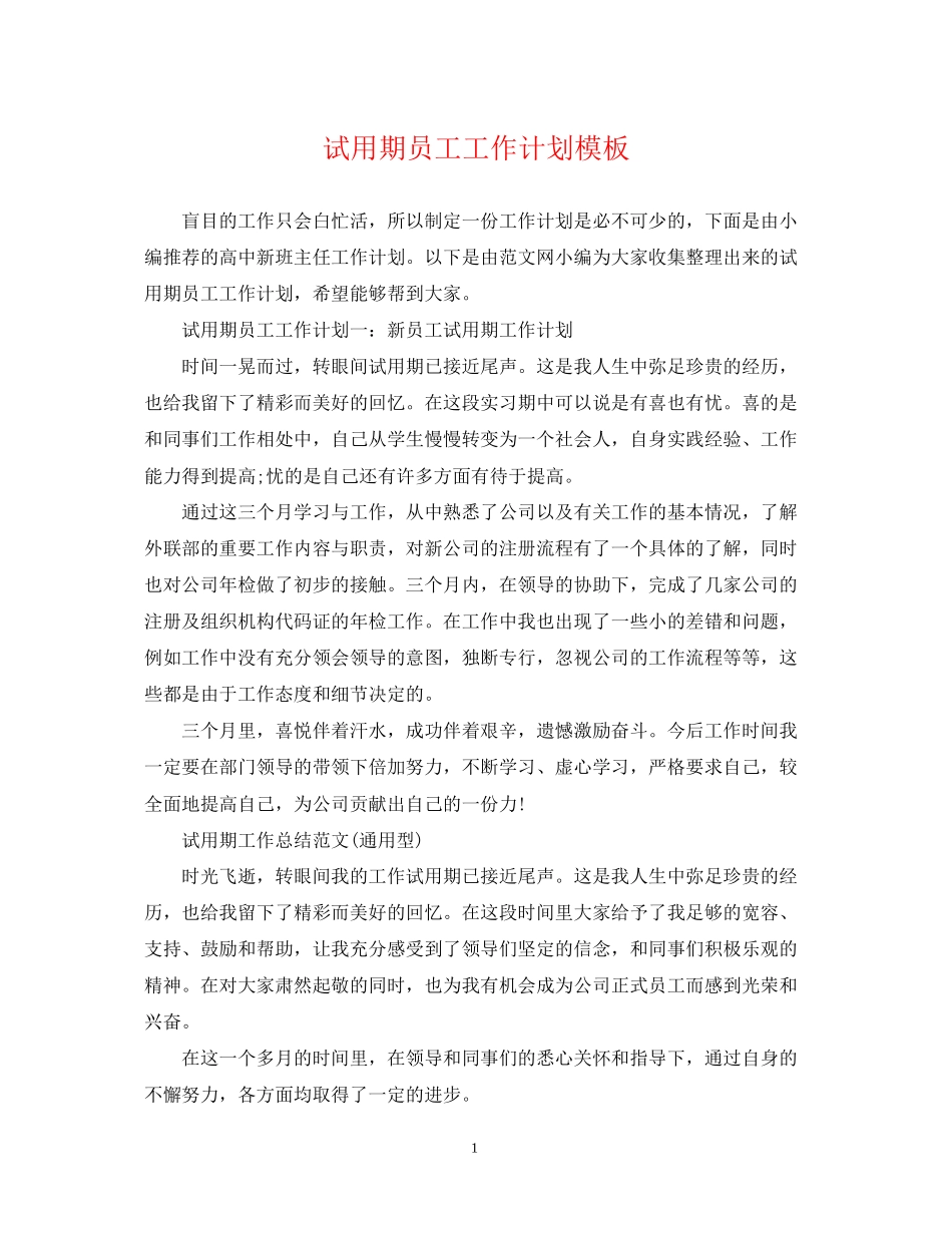试用期员工工作计划模板_第1页