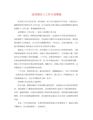 试用期员工工作计划模板