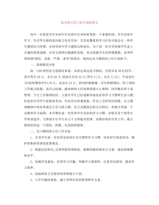 实习班主任工作计划的范文