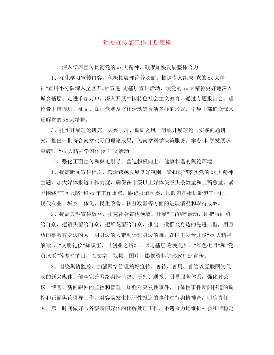 党委宣传部工作计划表格_第1页