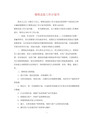 销售总监工作计划书