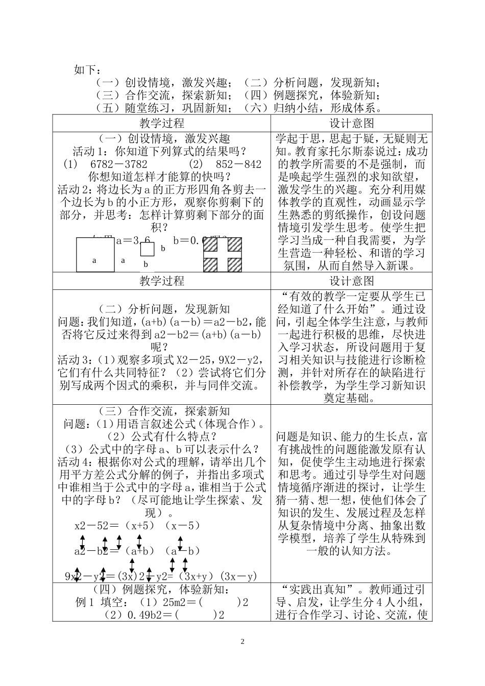 运用公式法——平方差公式说课稿_第2页
