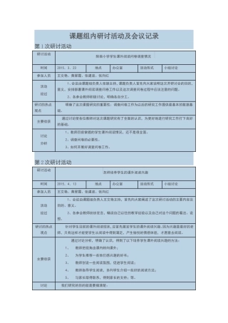课题组内研讨活动及会议记录