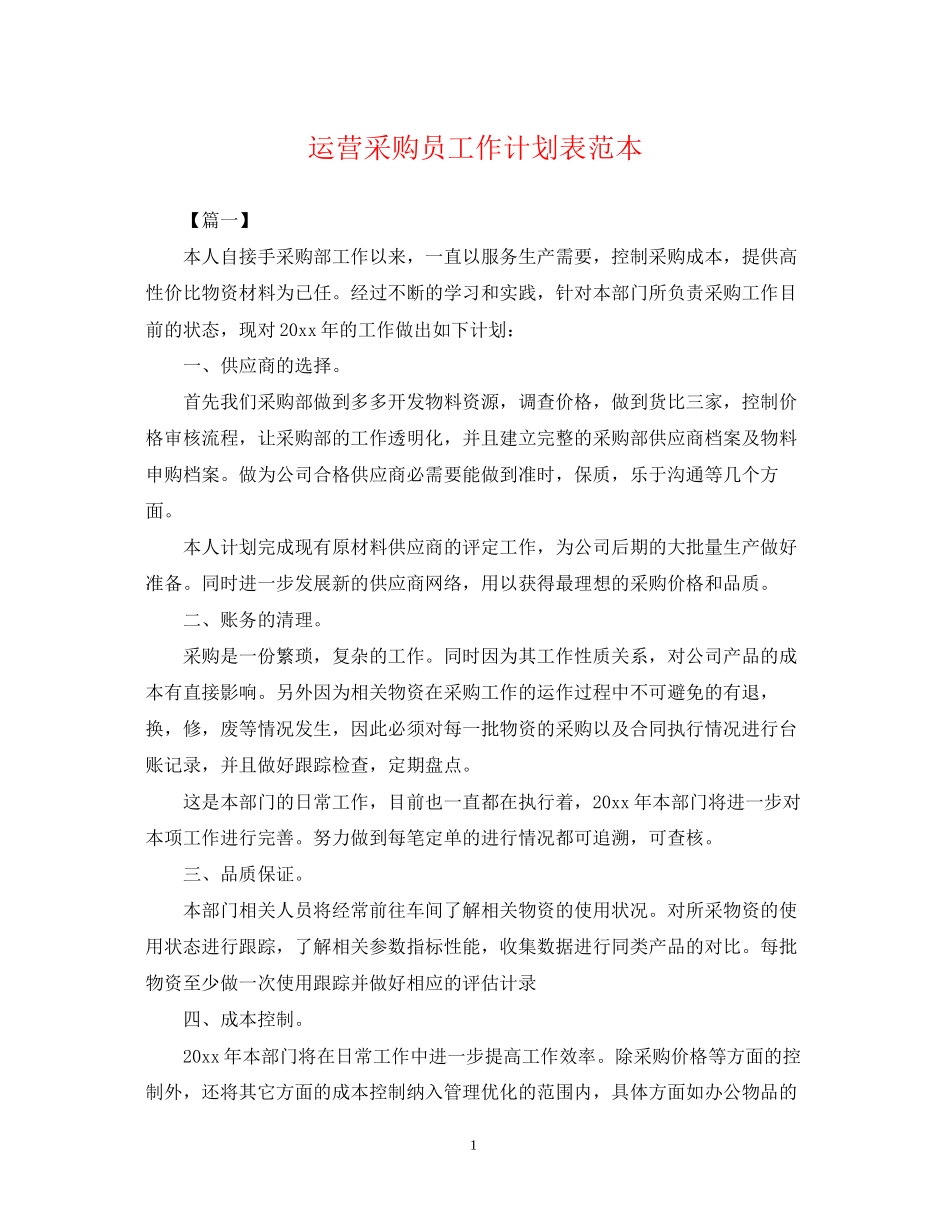 运营采购员工作计划表范本_第1页