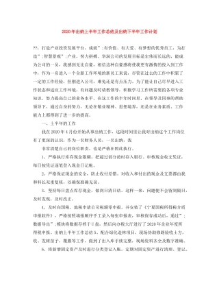 2020年出纳上半年工作总结及出纳下半年工作计划