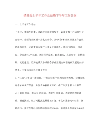 镇党委上半年工作总结暨下半年工作计划2