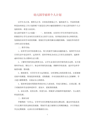 幼儿园学前班个人计划