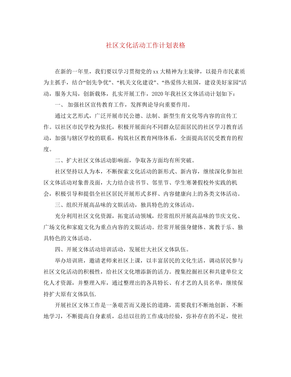 社区文化活动工作计划表格_第1页