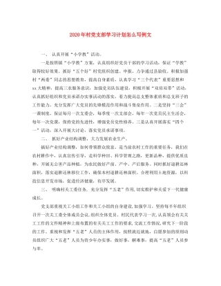 2020年村党支部学习计划怎么写例文