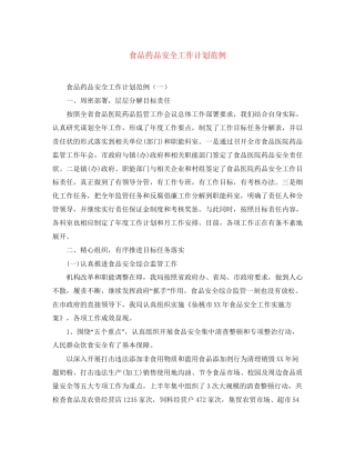 食品药品安全工作计划范例