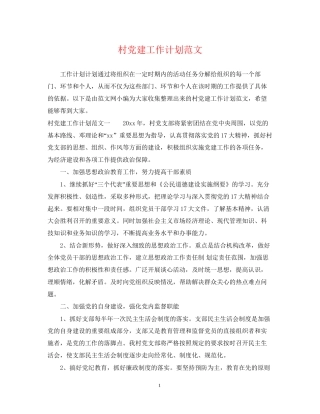 村党建工作计划范文