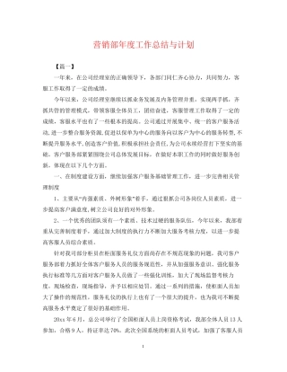 营销部年度工作总结与计划