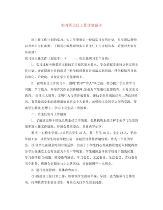 实习班主任工作计划范本