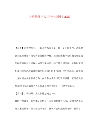 大班幼师个人工作计划例文