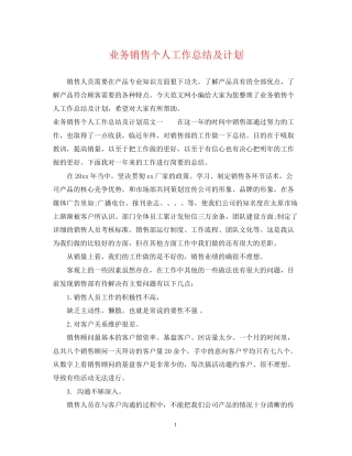 业务销售个人工作总结及计划