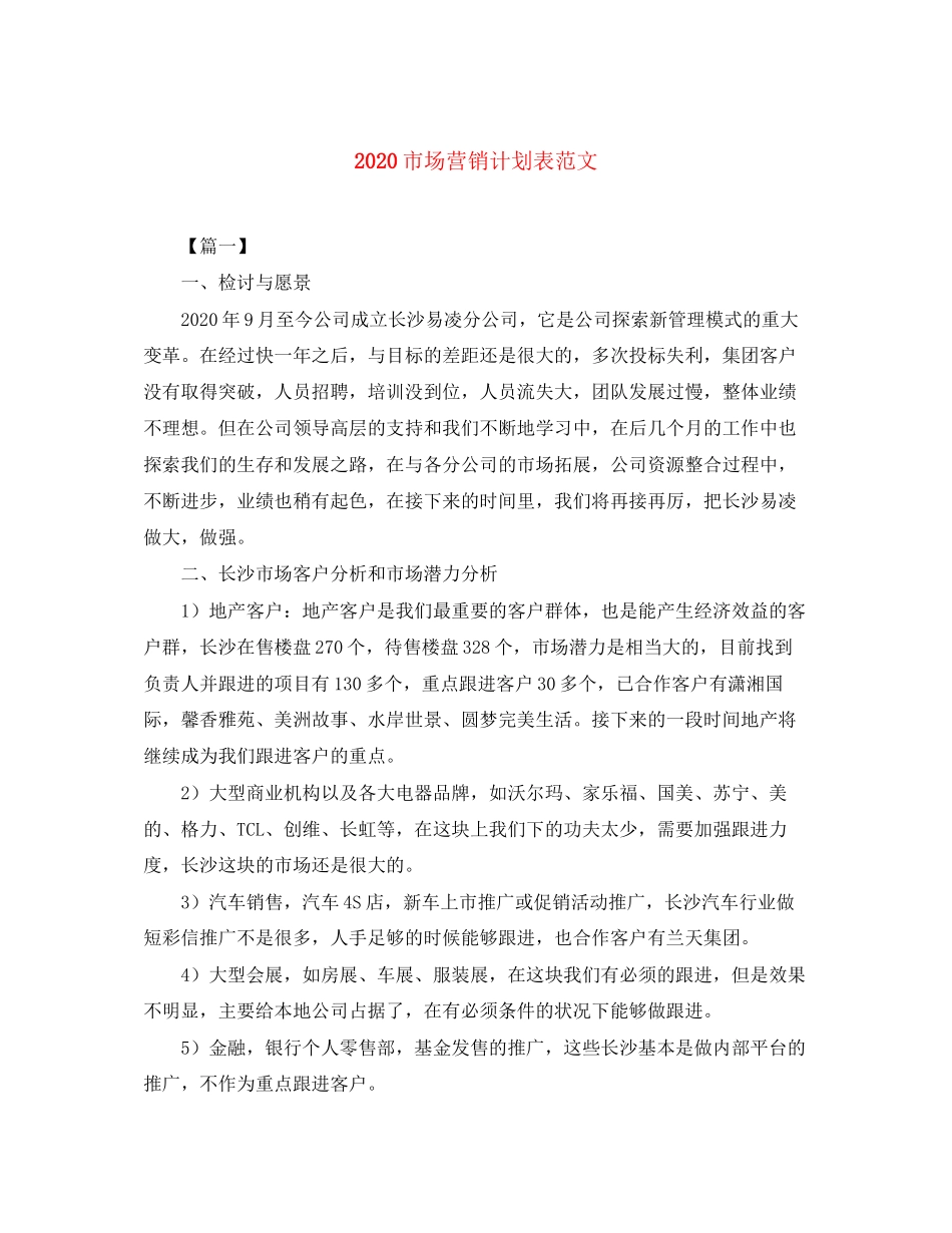 市场营销计划表范文_第1页