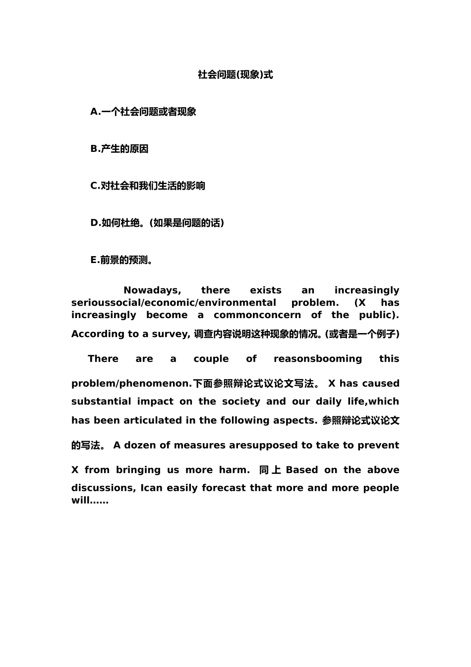 英语六级作文：社会问题(现象)式模板_第1页