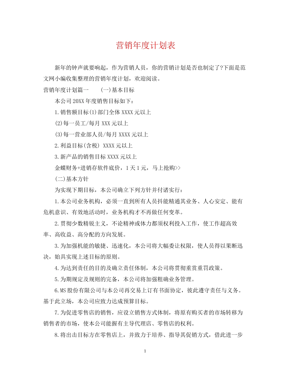 营销年度计划表_第1页