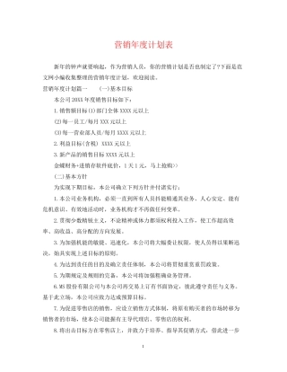 营销年度计划表