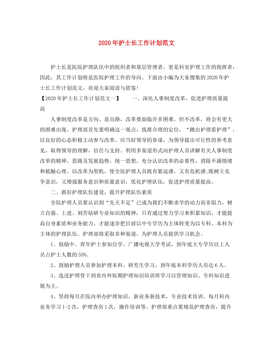 2020年护士长工作计划范文_第1页