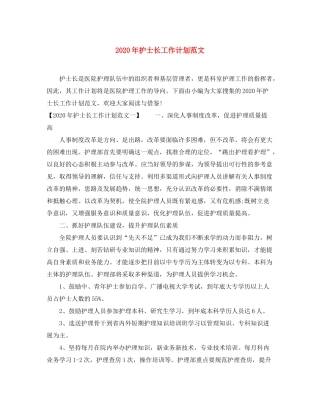 2020年护士长工作计划范文