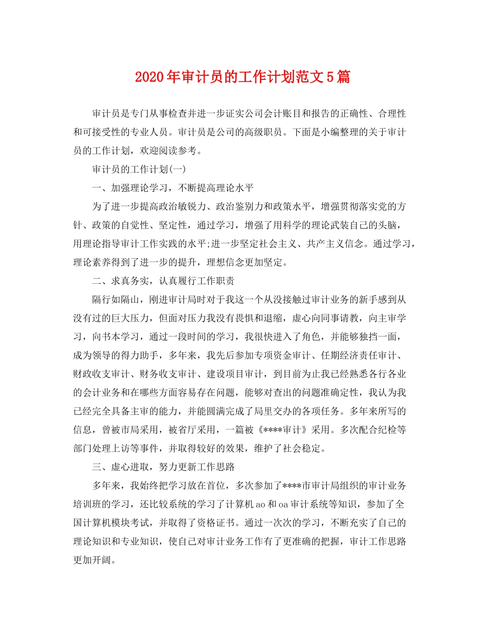 2020年审计员的工作计划范文5篇_第1页