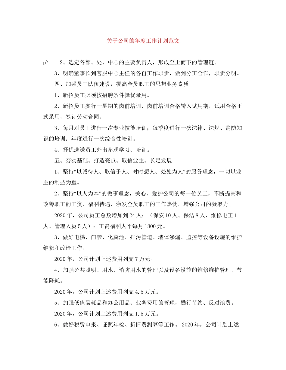 关于公司的年度工作计划范文_第1页