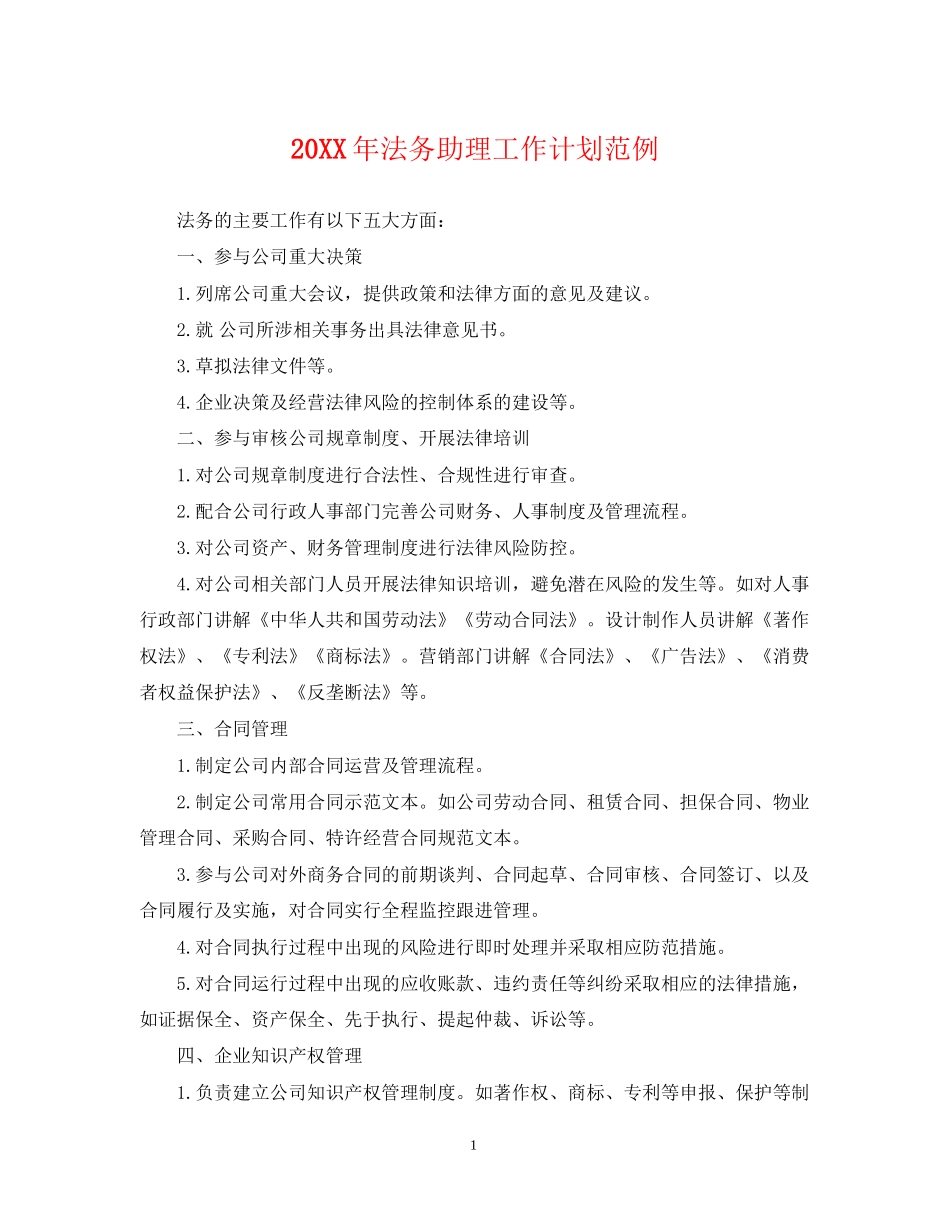 法务助理工作计划范例_第1页