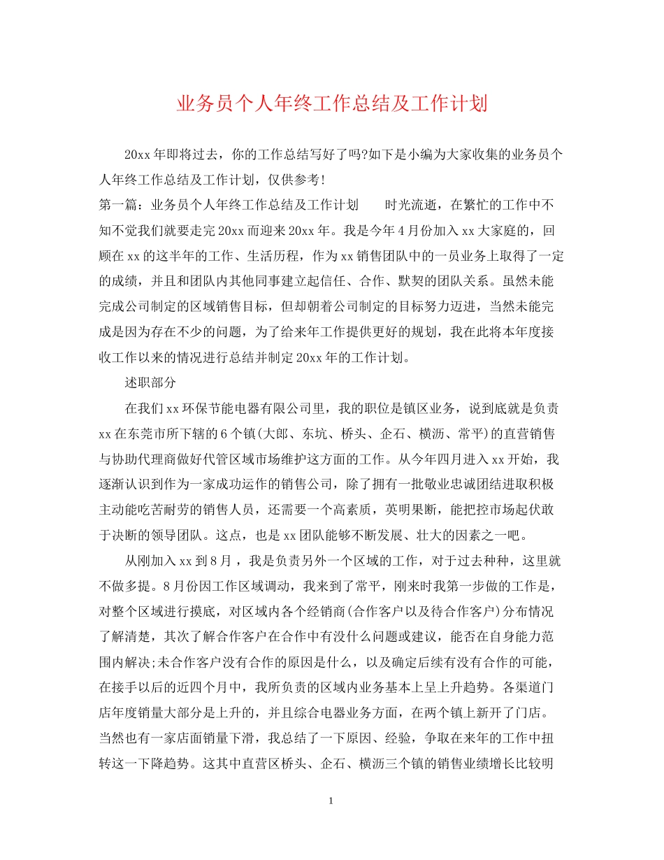 业务员个人年终工作总结及工作计划_第1页