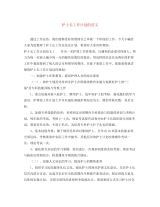 护士长工作计划的范文