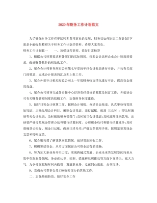 2020年财务工作计划范文