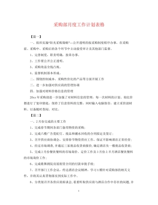 采购部月度工作计划表格