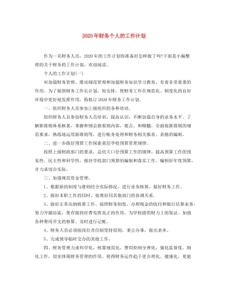 2020年财务个人的工作计划