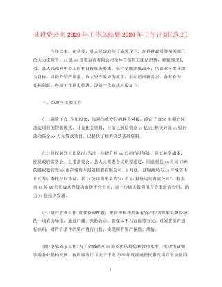 经典范文县投资公司年工作总结暨年工作计划范文)