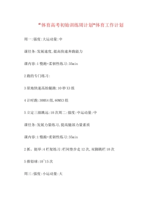体育高考初始训练周计划体育工作计划