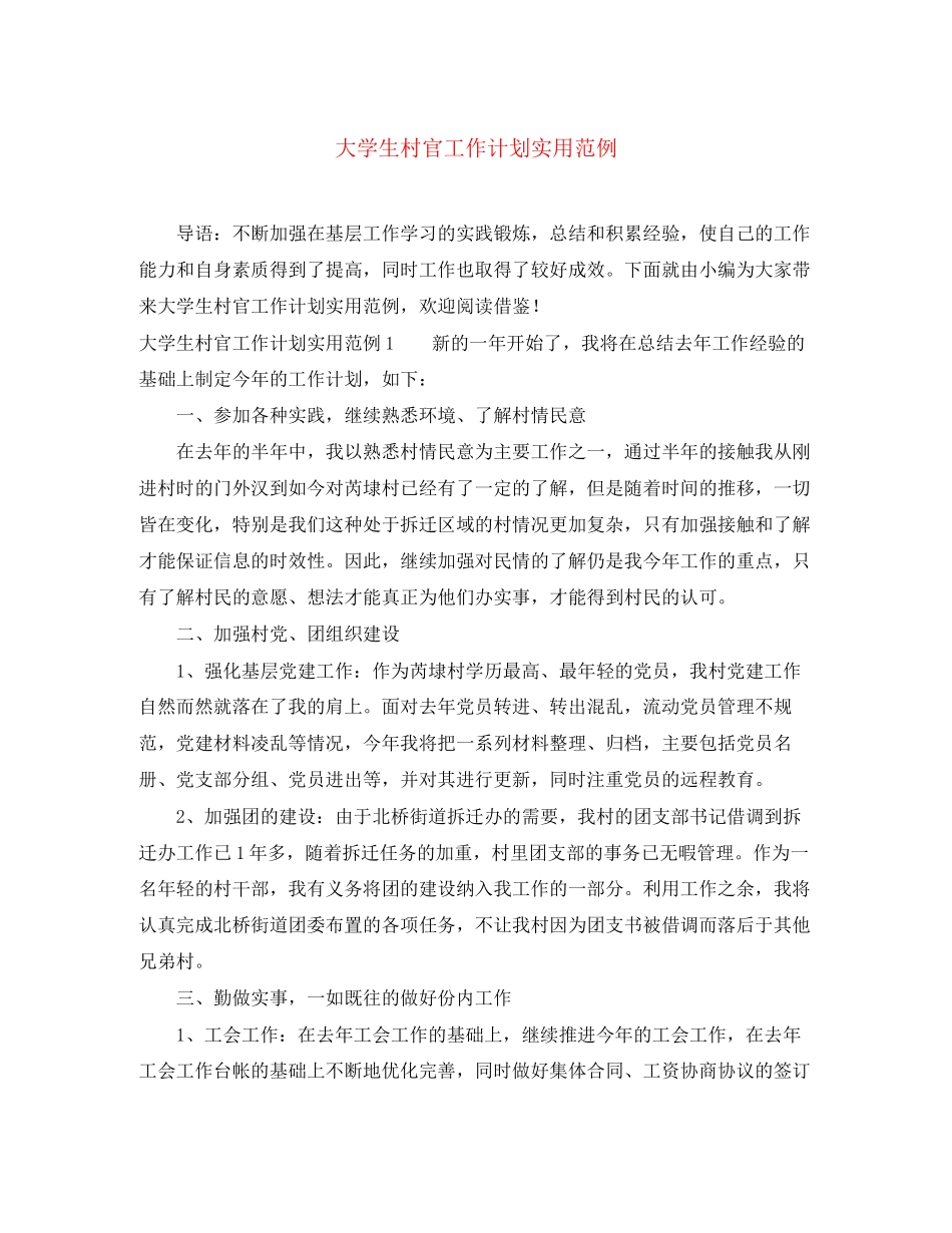 大学生村官工作计划实用范例_第1页