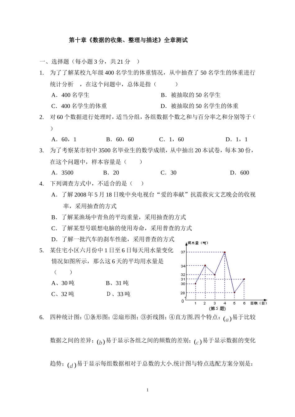 第十章《数据的收集、整理与描述》全章测试_第1页