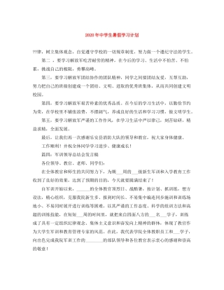 2020年生暑假学习计划