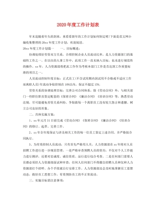 2020年度工作计划表