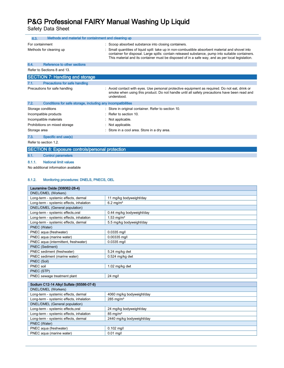 G-Professional-FAIRY-手动洗碗液安全数据表说明书_第3页